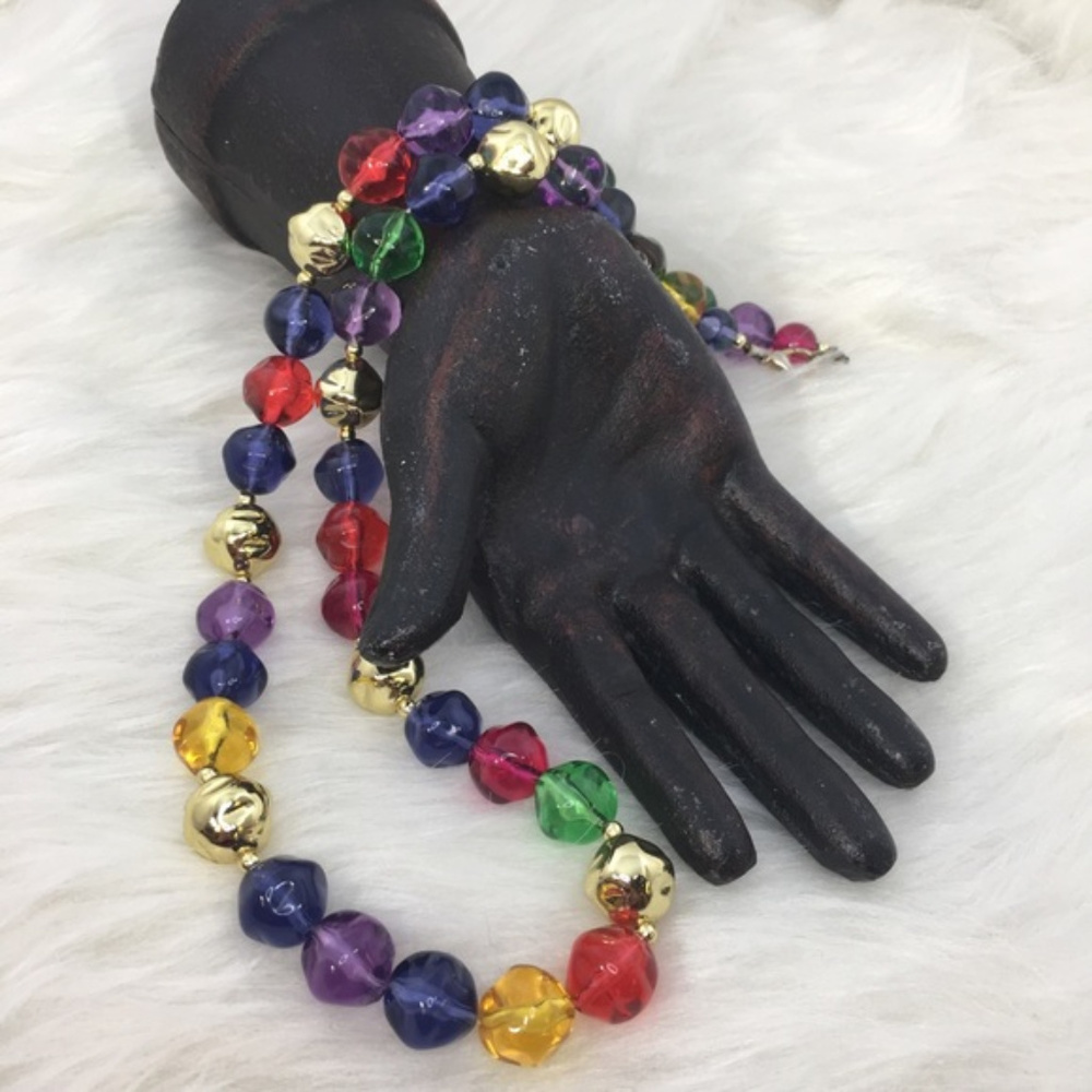 Vintage Rainbow & Gold Bead Necklace - Picture 3 of 6